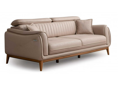 3Sitzer sofa mit Elektroantrieb Leder Beige Kissen Modern Statusbewuss