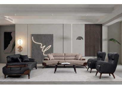 Polstergarnitur 3 Sitzer sofa Leder Schwarz Kissen Sessel Modern Neu