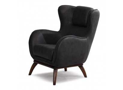 Sessel Schwarz Leder Modern Ergonomische Rückenlehne Elegant Gemütlich
