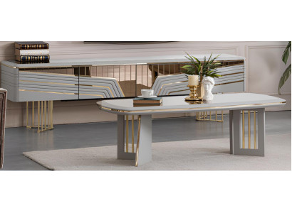 Wohnzimmer-Set Weib/Gold 2-teilig | Elegantes Sideboard & Couchtisch