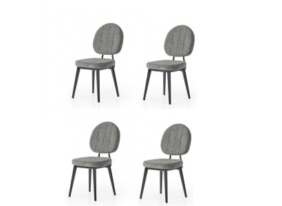 Esszimmer-Set 4x Stuhl Grau Bequem Weich Stoff Modern Stilvoll
