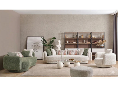 Design Wohnzimmer-Set (5-tlg.): 2 Sofas, Sessel, Couchtisch, Hocker