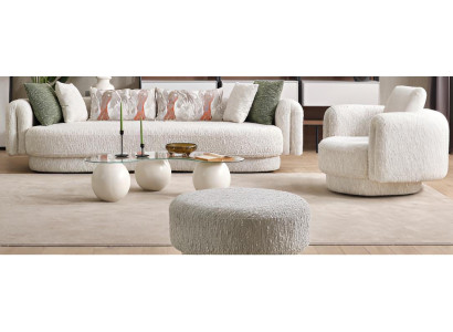Wohnzimmer-Set (4-tlg.): 4-Sitzer Sofa, Sessel, Hocker & Couchtisch