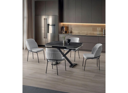 Esszimmer-Set Esstisch 4x Stuhl Metall Grau Verstellbar Bequem