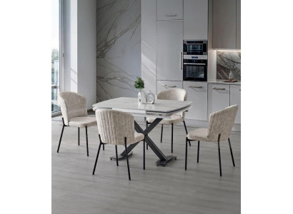 Esszimmer-Set Esstisch 4x Stuhl Modern Marmor Beige Ausziehbar