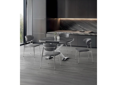 Esszimmer-Set Esstisch 4x Stuhl Grau Komfortabel Modern Ausziehbar