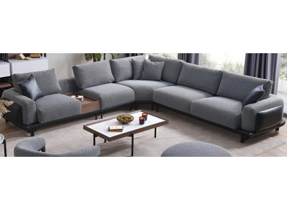Modernes Ecksofa L-Form & Design Couchtisch Stilvolles Set Grau