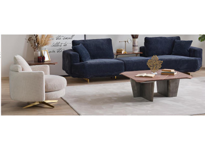 Luxus-Set: 4-Sitzer Sofa, Sessel & Design-Tische