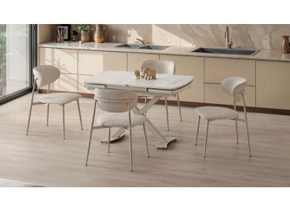 Esszimmer-Set Esstisch 4x Stuhl Modern Marmor Beige Ausziehbar