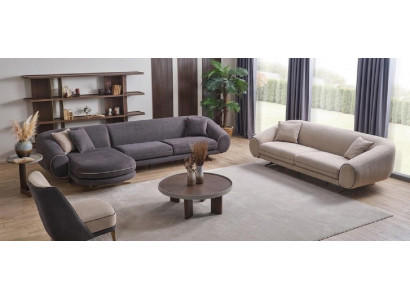 Design-Wohnzimmer-Set: Ecksofa, Sessel.