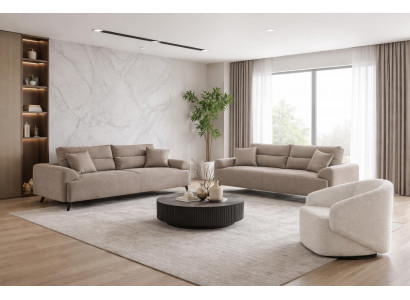 2x 3 Sitzer Sofa Sessel Wohnzimmer Stil modern Farbe braun praktisch neu