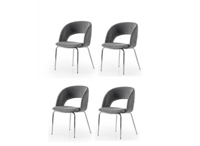 Stühle-Set 4x Stuhl Modern Stoff Komfortabel Grau Weich Bequem