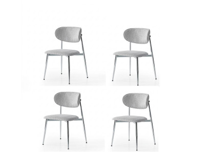 Stühle-Set 4x Stuhl Modern Stoff Komfortabel Grau Weich Bequem