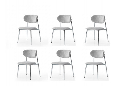 Stühle-Set 6x Stuhl Modern Stoff Komfortabel Grau Weich Bequem