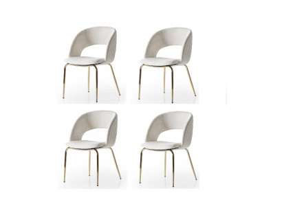 Stühle-Set 4x Stuhl Modern Stoff Komfortabel Beige Weich Bequem