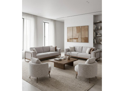 Sofa Set 2x 3-Sitzer Sofa 1x Sessel Chesterfield Grau Luxus Design Neu