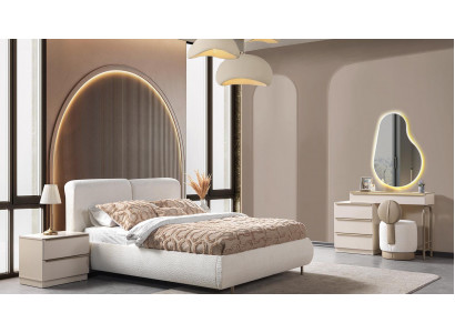 Bett 2x Nachttisch Kommode Schlafzimmer Stil modern Farbe weiß neu