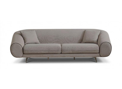Sofa 3-Sitzer Beige Stoff Modern Mit Holzfüßen