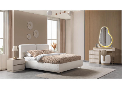 Bett 2x Nachttisch Kommode Schlafzimmer Stil modern Farbe weiß Neu