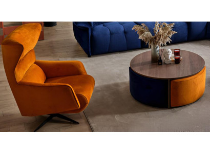 Design Sessel & Couchtisch Japandi Stil Holz Braun Modern Edel.