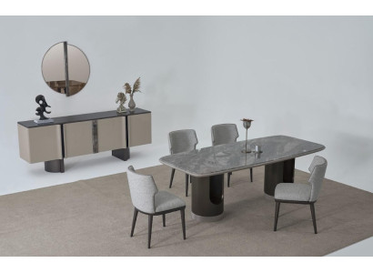 Esszimmer Design Esstisch mit 4x Stühle Komplettes Sideboard mit Spiegel