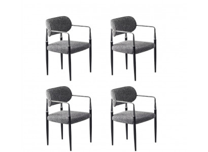 Stühle-Set 4x Stuhl Modern Stoff Komfortabel Grau Weich Bequem
