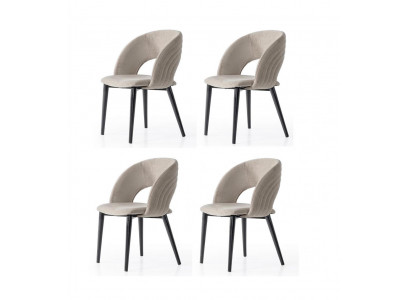 Stühle-Set 4x Stuhl Modern Stoff Komfortabel Beige Weich Bequem