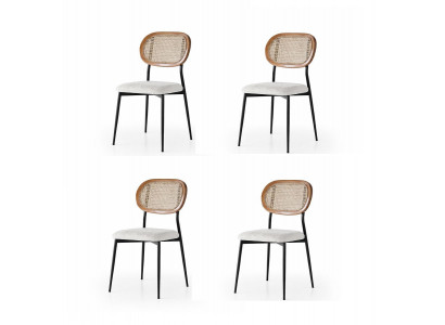 Stühle-Set 4x Stuhl Modern Stoff Komfortabel Weiß Weich Bequem
