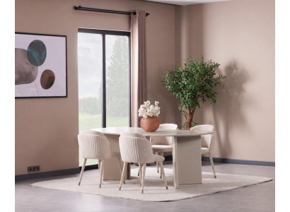 Ovaler Esstisch 4 Stühlen Modernen Stil Beige, Elegantes Set Zuhause