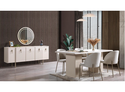 Esstisch 4x Stühle Kommode Esszimmer Stil modern Farbe weiß praktisch neu