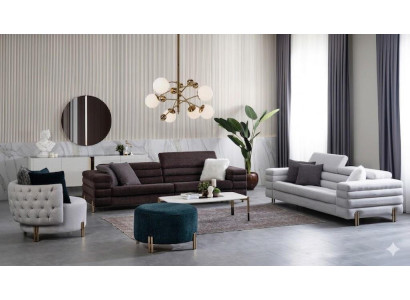 Modernes Wohnzimmer-Set: 2 Sofas, Sessel & Hocker
