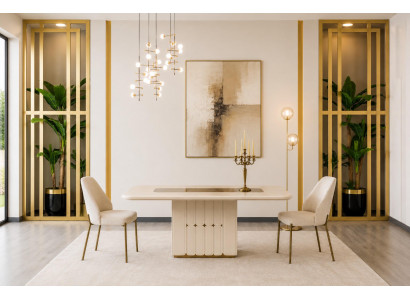 Esszimmer Set Beige Esstisch Modern Luxus Stühle Elegante Design Neu