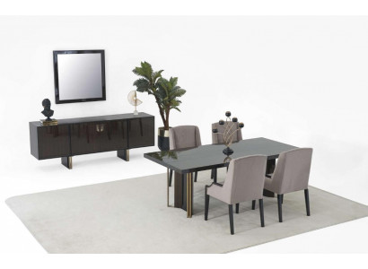 Komplettes Esstisch mit 4x Stühle Luxusmöbel Sideboard mit Spiegel