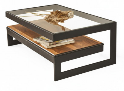 Couchtisch Wohnzimmer Schwarz Luxus Rechteck Modern Glas Holz Neu