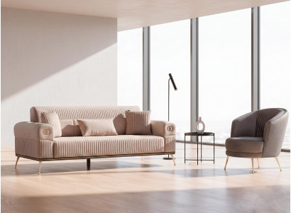 Sofa Set 1x 3 Sitzer 1x Sessel Modern Rosa Elegant Polster Garnitur
