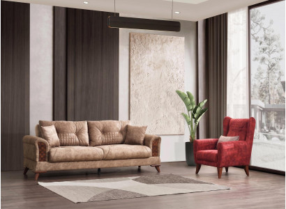 Sofa Set 1x 3 Sitzer 1x Sessel Modern Braun Rot Elegant Design Couch