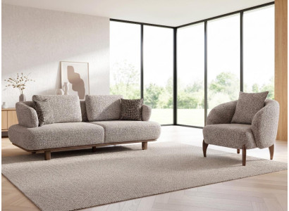 Sofa Set 1x 3 Sitzer 1x Sessel Modern Grau Elegant Couch Garnitur Neu
