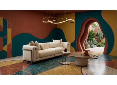 Beiges Wohnzimmer-Set weiches 3-Sitzer-Sofa Couchtisch Beistelltisch modern