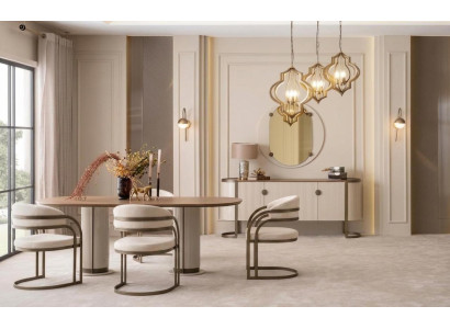 Luxuriöses Esszimmer-Set großer Esstisch 4 Stühle Sideboard Spiegel modern