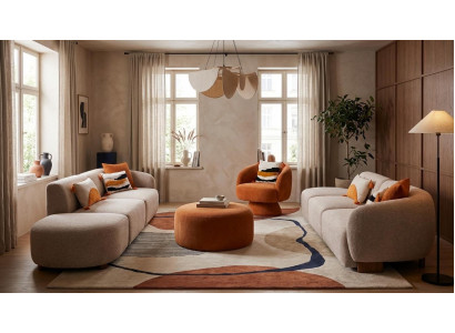 Beiges Wohnzimmer-Set 4+4+1-Sitzer-Sofas Hocker Polstermöbel Designermöbel