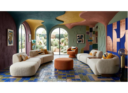 Großes luxuriöses Wohnzimmer-Set 4+4+1-Sitzer-Sofas Hocker hochwertig modern