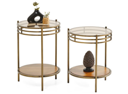 Modern Couchtische Beistelltische Wohnzimmer Gold Metall Rund Glas