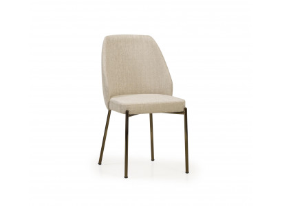 Bequemer Polsterstuhl Esszimmer Beige Stoffstuhl Metallbeine Design