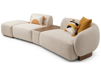 Luxuriöser beigefarbener 4-Sitzer-Sofa mit Tisch Stoffsofa Wohnzimmermöbel