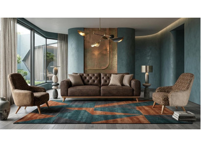 Luxuriöses braunes Wohnzimmer-Set 3+1+1-Sitzer-Sofas Sessel Polstermöbel