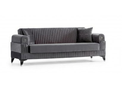 Sofa 3-Sitzer Modern Grau Samt Edel Couch Polstersofa Wohnzimmer Luxus
