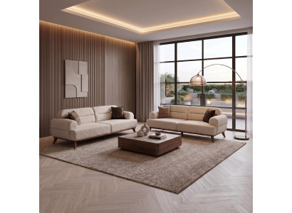 Sofa Set 2x 3-Sitzer Sofa Modern Beige Boucle Skandi Design Garnitur