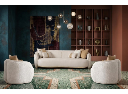 Elegantes beiges Wohnzimmer-Set 3-Sitzer-Sofa Sessel Wohnzimmermöbel