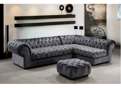 Klassische Chesterfield Stoff L-Form Couch Wohnlandschaft Ecksofa Garnitur Sofa