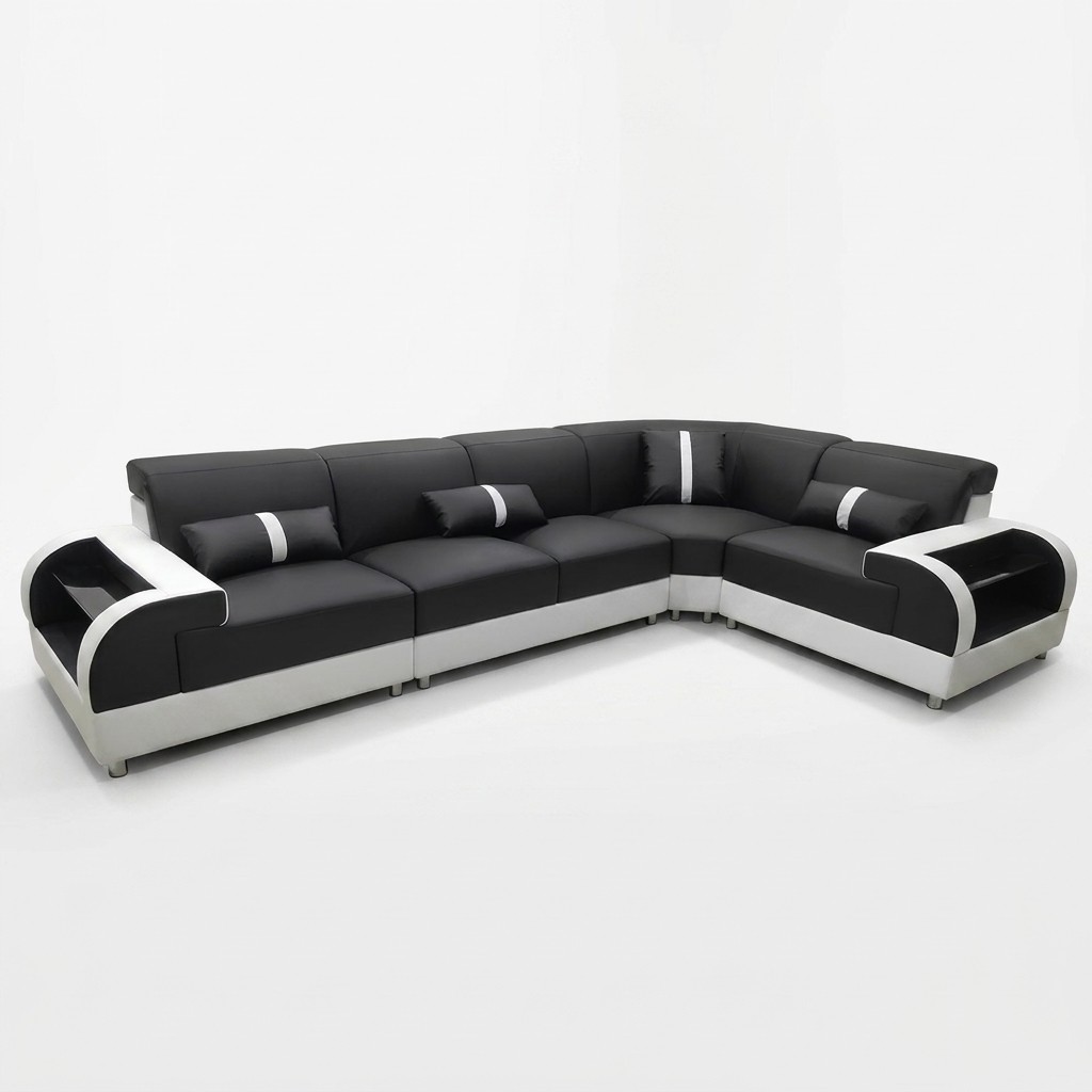 Ledersofa L-Form Couch Wohnlandschaft Ecksofa Design Garnitur Modern Sofa USB